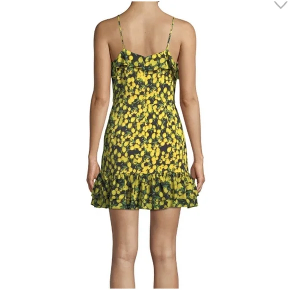 PARKER Erica Lemon Ruffle Mini Dress Black Yellow Size 6 - Picture 9 of 10